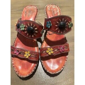 Spring step 42 sandals, Red Leather With Flowers *READ